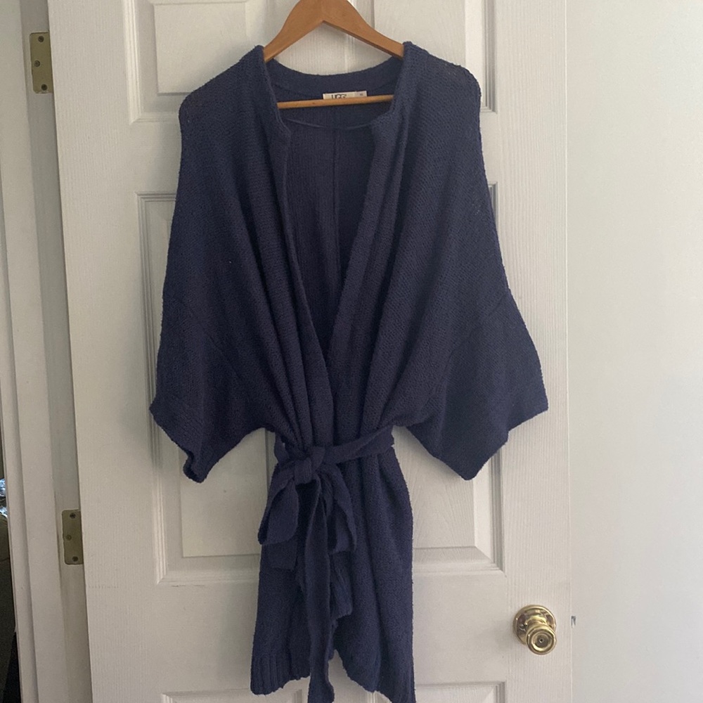 Ugg cardigan 3/4 sleeve loose M/L Blue Tie Waist